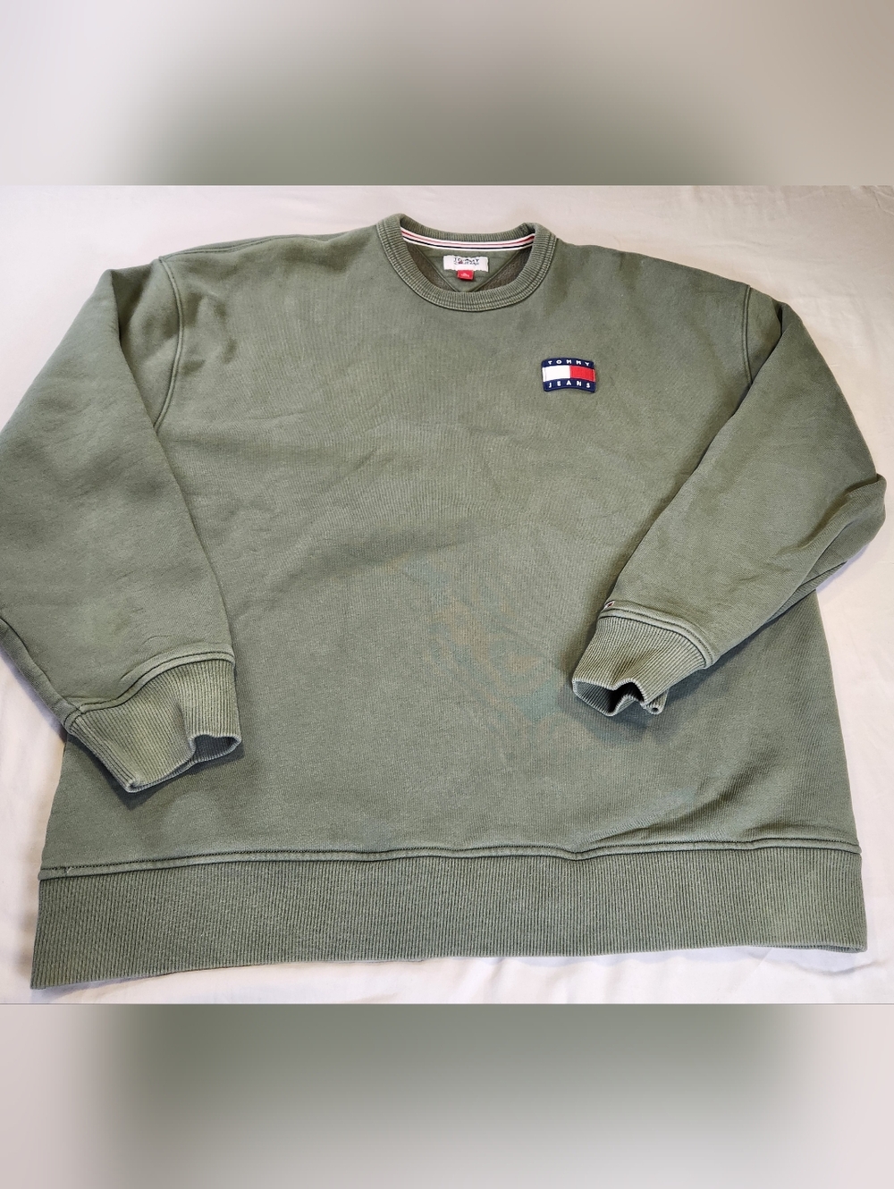 Vintage Tommy Hilfiger Jeans Green Fleece Crewneck Pullover Logo Mens Size XL
